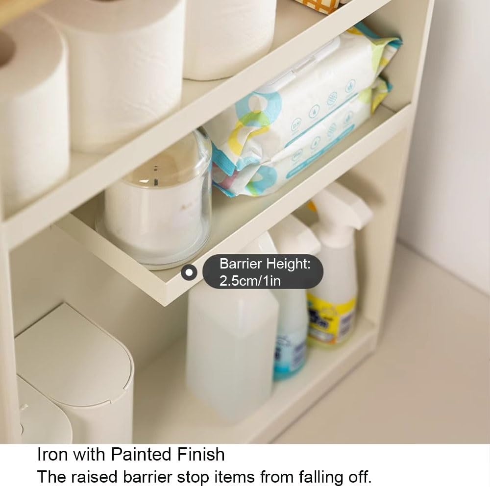 Slim Metal Rolling Cart, Narrow Bathroom Storage Cabinet with Wheels, Small Utility Cart for Kitchen, Bathroom Organizer & Space-Saving Trolley