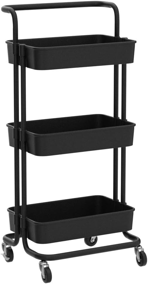 danpinera Storage Cart on Wheels, 3 Tier Slim Laundry with Wheels Bathroom Organizer with Hanging Cups Hooks Dividers Handle Mobile Rolling Art Cart for Bathroom Kitchen Narrow Places, White