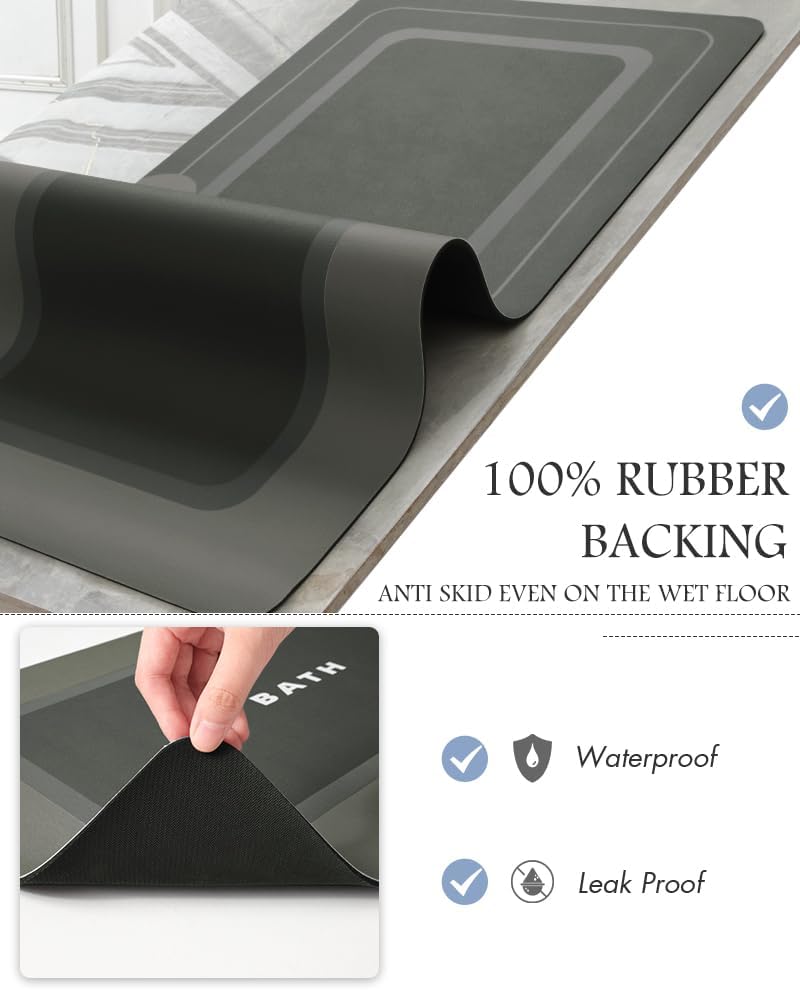 MontVoo-Bath Mat-Bathroom Mat Rug Non Slip Super Absorbent Stain Resistant Quick Dry Thin Bath Rug-Bath Mats for Bathroom Floor Bathtub Vanity-Bathmat Bath Rug Easy Care-17"x27" Grey