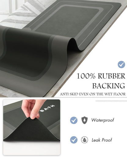 MontVoo-Bath Mat-Bathroom Mat Rug Non Slip Super Absorbent Stain Resistant Quick Dry Thin Bath Rug-Bath Mats for Bathroom Floor Bathtub Vanity-Bathmat Bath Rug Easy Care-17"x27" Grey