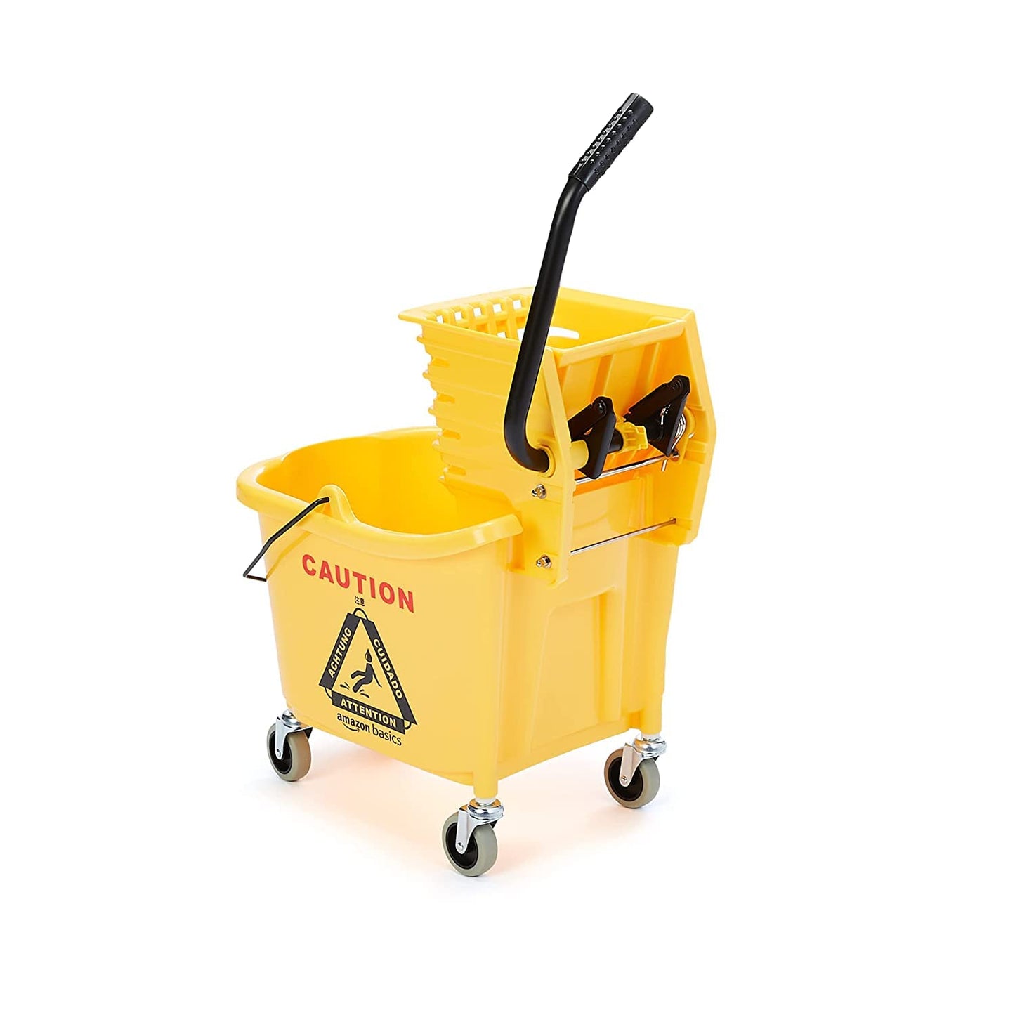 Amazon Basics Commercial Side Press Wringer Floor Cleaning Mop Bucket on Wheels, 35-Quart, Yellow