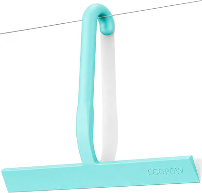 Shower Squeegee for Glass Doors - 10 Inch Bathroom Squeegee with Ergonomic Round Grip, Built-in Hook, Streak-Free No-Squeak Silicone Blade for Shower Glass, Tile Walls, Mirrors & Windows, Black