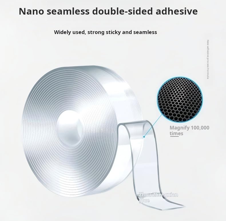 Nano Double Sided Tape, 2 Rolls Heavy Duty Clear Mounting Tape, Removable Washable Adhesive Tape, Strong Sticky Traceless Gel Tape for Home Office Wall Decor, Carpet, Kitchen & Car (20mm x 5m x 0.5mm)