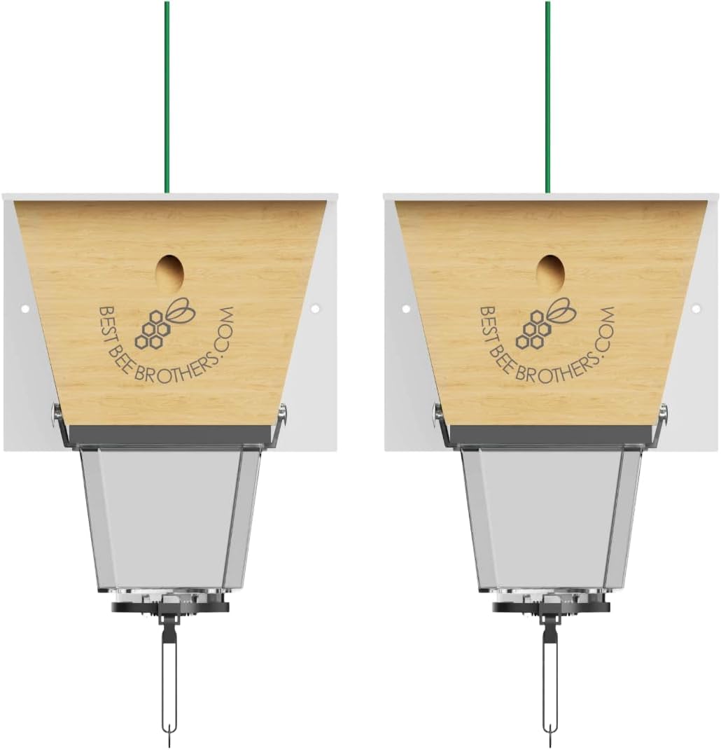 Best Bee Brothers Ultimate Pro Carpenter Bee Trap for Outside with Extra-Large, Clear External Receptacle, Internal Bee Vault & Spring-Loaded Door, 4.2” D x 5.8” W x 7.5” H (2 Pack)