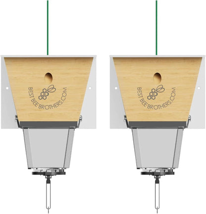 Best Bee Brothers Ultimate Pro Carpenter Bee Trap for Outside with Extra-Large, Clear External Receptacle, Internal Bee Vault & Spring-Loaded Door, 4.2” D x 5.8” W x 7.5” H (2 Pack)