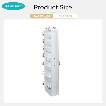 7 Tier multi-functional pull-out storage Cart for Next to Fridge, Rolling Slim Narrow Utility Cart for Small Spaces, Single sided open Spice Rack for Kitchen, Living Room & Narrow Spaces (White)