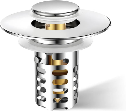 Bathroom Sink Drain Strainer,Universal Fit 99% Bathroom Sink Stopper, Anti-Clog Stainless Steel Drain Filter Basket, Removable Sink Drain for Bathroom Sink Stopper for (1.18'' to 2.17'' inch) Drain