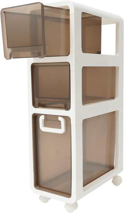 5-Tier Slim Bathroom Storage Cabinet,Narrow Floor Cabinets with Drawers and Wheels,Rolling Narrow Organizer for Small Spaces,Kitchen,Laundry,7.9”W