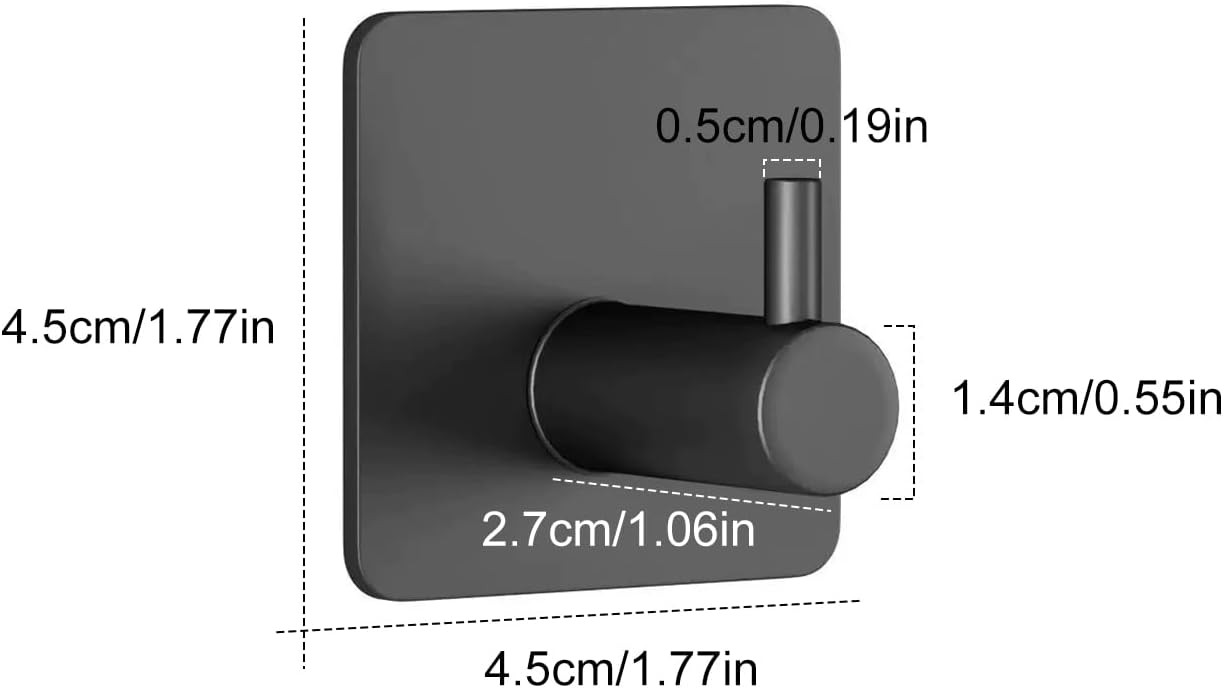 2 Pack Large Heavy Duty Waterproof Adhesive Hooks - Black, Strong Self-Stick Wall Hangers for Hanging Towels, Coats & Keys, Ideal for Bathroom, Kitchen, Door & Outdoor Use