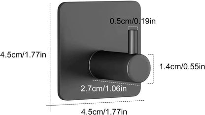 2 Pack Large Heavy Duty Waterproof Adhesive Hooks - Black, Strong Self-Stick Wall Hangers for Hanging Towels, Coats & Keys, Ideal for Bathroom, Kitchen, Door & Outdoor Use