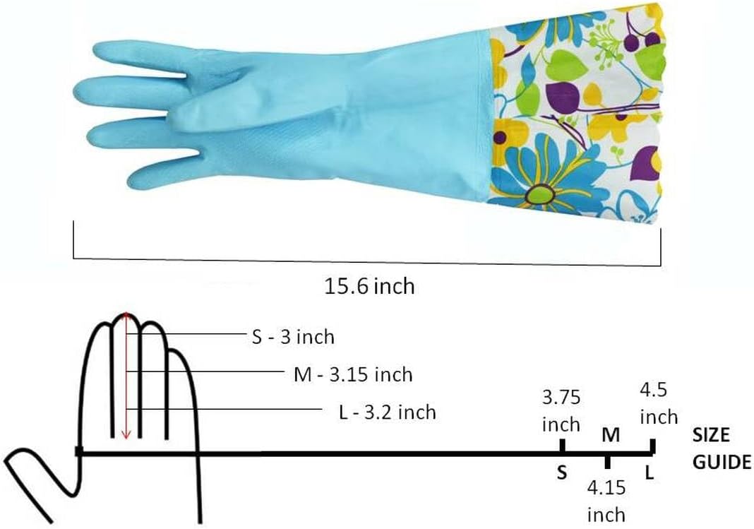 2 PAIRS Household Gloves Latex Free Cleaning Gloves with Soft Lining Long Cuff 15" & Grip, Medum, Pink/Blue
