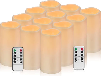 Flameless Candles 4" 5" 6" Set of 3 Ivory Outdoor Indoor Pillars 3" Diameter Battery Operated Flickering Candles Include 10-Key Remote Timer Function 400+ Hours Requires 2 AA Batteries（3 Pack)