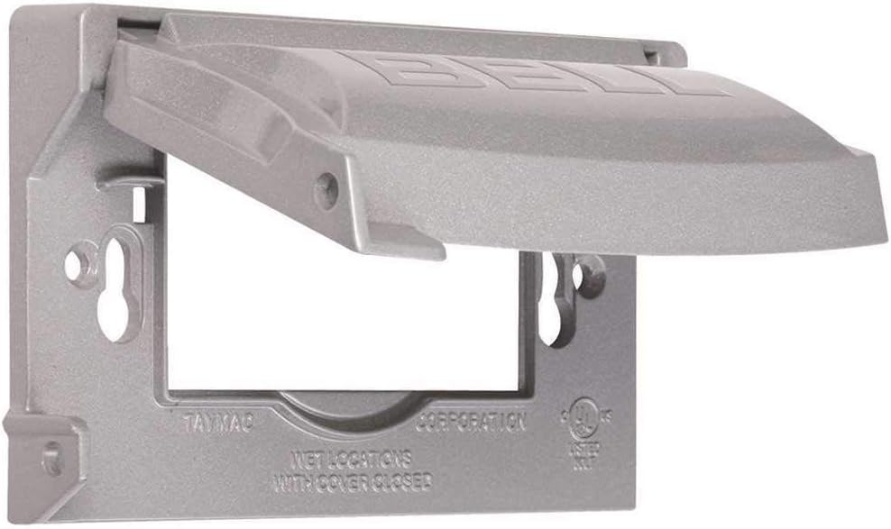 BELL MX1250S 1-Gang Flip Weatherproof Cover, Universal Metal 12-in-1 Outlet Outdoor Receptacle Protector, Vertical/Horizontal, Gray