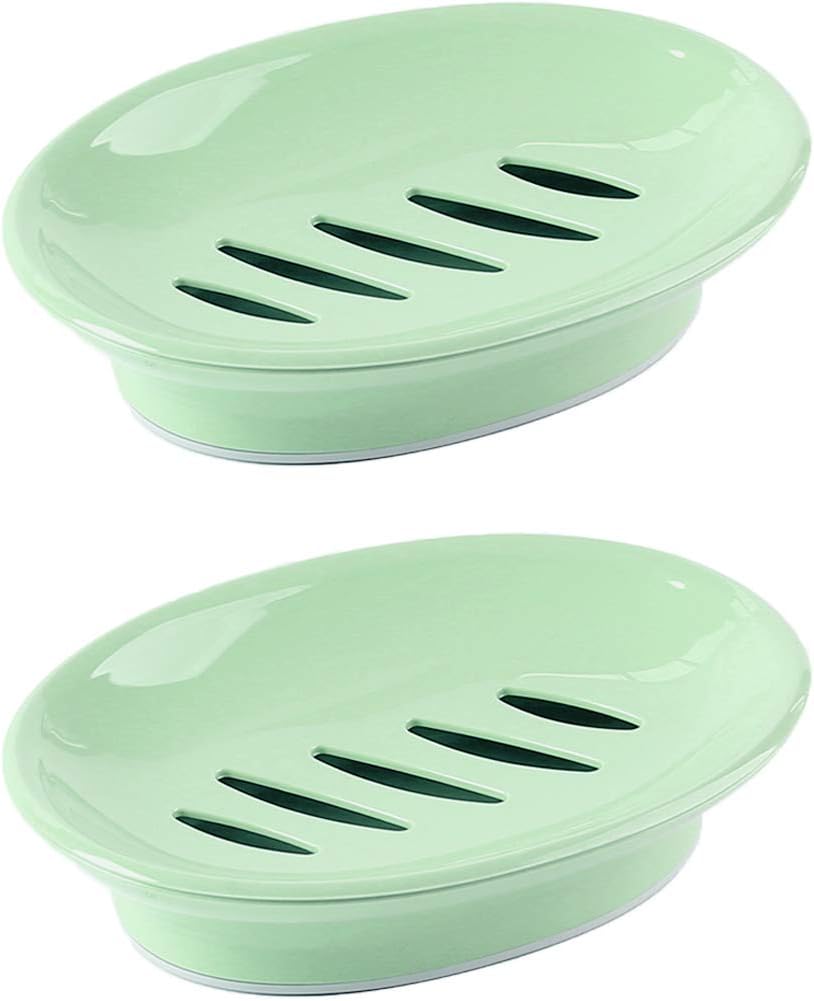 WYOK 2-Pack Soap Dish with Drain Plastic Sponge Holder Easy Cleaning Soap Saver Tray Caddy Keep Dry Stop Mushy for Shower Bathroom Kitchen(White)