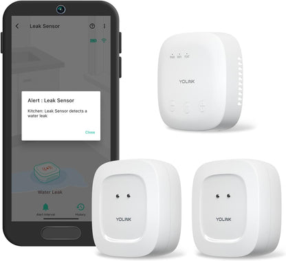 YoLink Smart Home Starter Kit: SpeakerHub & Water Leak Sensor 4 with 105dB Audio Alarm 2-Pack, SMS/Text, Email & Push Notifications, Freeze Warning, LoRa Up to 1/4 Mile Open-Air Range, w/Alexa, IFTTT