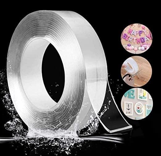 Double Sided Tape Heavy Duty – Nano Gel Grip Tape, Clear Removable Adhesive Wall Tape, Reusable Mounting Tape for Poster, Photo, Carpet, Kitchen (Washable, Transparent, Strong Hold)