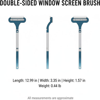 Sturdy PP Plastic Double-Sided Window Screen Brush, 13-Inch Tool for In-Place Mesh Cleaning