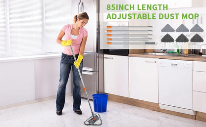 Long Handle Wall Mop 85 Inch, Wall Cleaner Ceiling Duster Extension Pole 39" to 85", 360° Rotatable Baseboard Wall Window Duster, Dry Dust /Wet Wash Cleaning Tool with 6 Replacement Chenille Pads