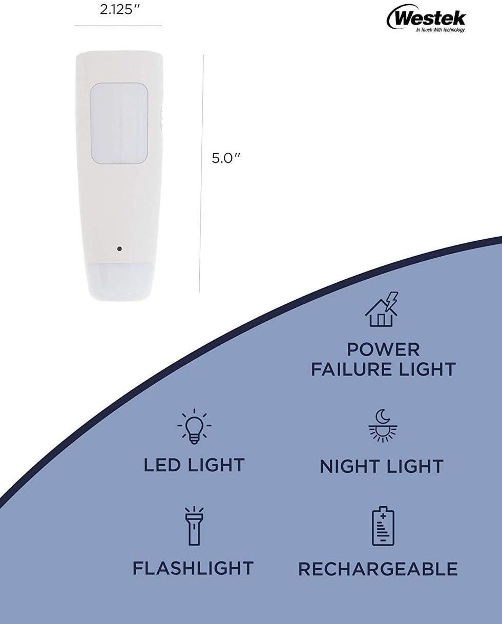LED Power Failure Light, Flashlight and Night Light By Westek - A Safety Must-Have for Blackouts / Power Outages - Ideal for Use At Home, Be Prepared - Battery Back-Up, No Need To Recharge, Pack of 2
