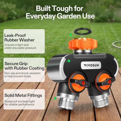 VIVOSUN Garden Hose Splitter 2 Way Heavy Duty, Upgraded Highly Durable Dual Water Hose Connector, Faucet Adapter with Comfortable Rubberized Grip for Drip Irrigation, Lawns