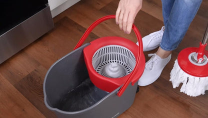 Simpli-Magic 79349 Spin Mop Cleaning System with 3 Microfiber Mop Heads, Red/Black