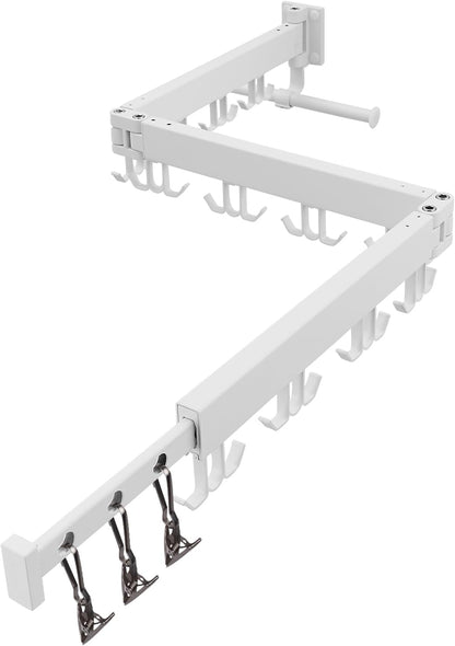 RFOUO Wall Mounted Clothes Drying Rack,Drying Rack Clothing Wall Mount with Foldable Features(Tri-Fold),Space Saver,Wall Mounted Drying Rack for Laundry Balcony Bathroom (White)