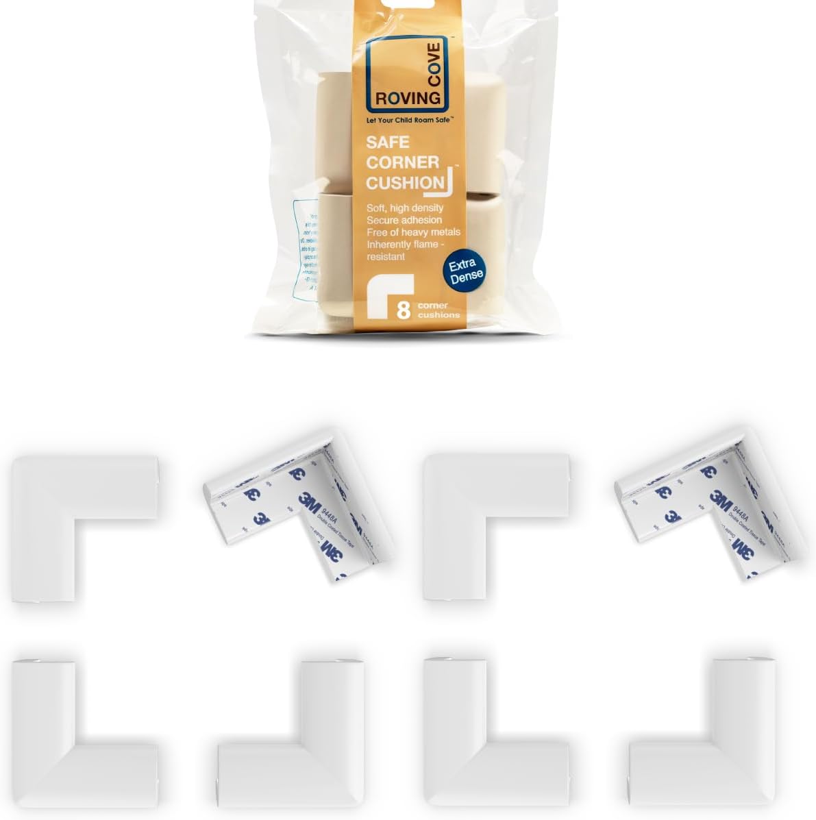 Roving Cove HeftyFit Corner Protector for Baby (4 Large Corners), Heavy-Duty Soft Rubber Foam Furniture Corner Bumper Guards, 3M Adhesive Pre-Taped, Oyster White (Off White)
