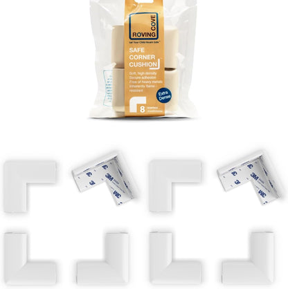 Roving Cove HeftyFit Corner Protector for Baby (4 Large Corners), Heavy-Duty Soft Rubber Foam Furniture Corner Bumper Guards, 3M Adhesive Pre-Taped, Oyster White (Off White)