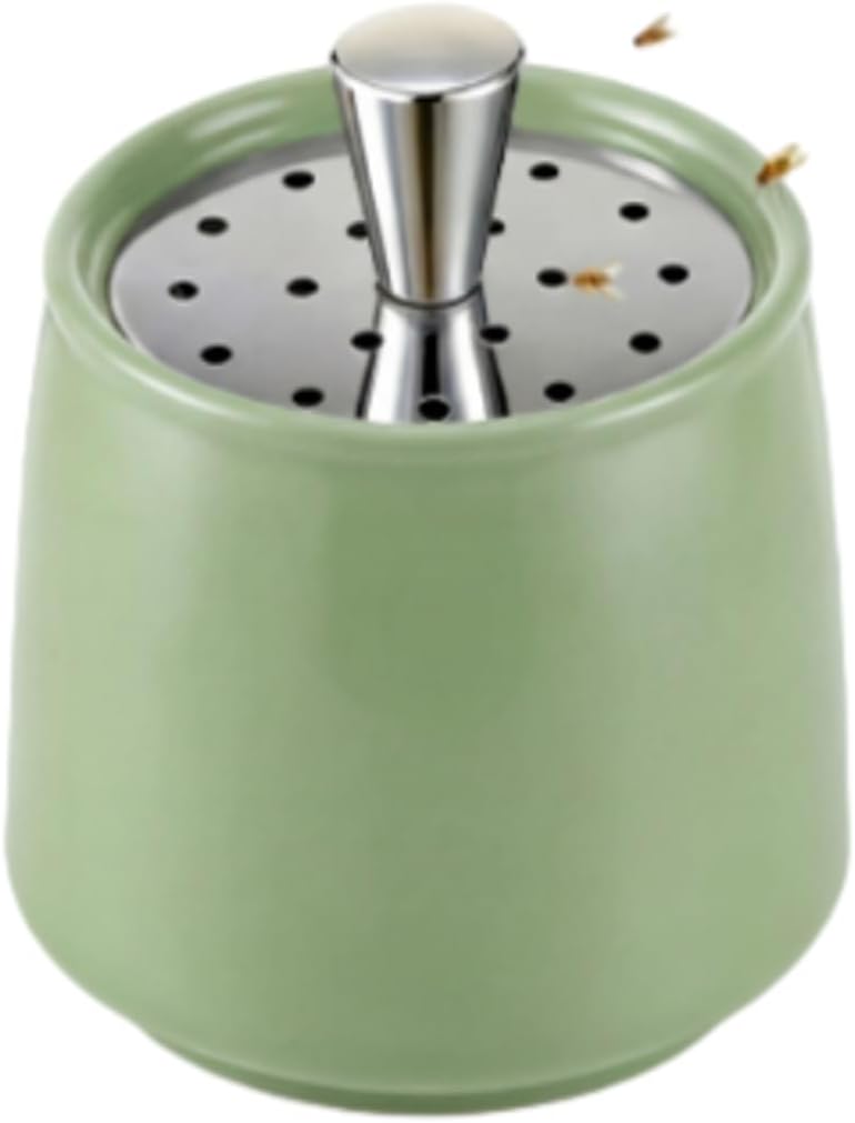 Ceramic Fruit Fly Trap for Indoors, Reusable Kitchen Fly Catcher with Stainless Steel Vent Lid, Uses Safe & Natural Vinegar Bait Trap, Dishwasher Safe, Easy to Use (White,1 Pack)