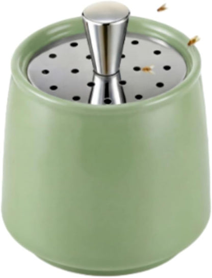 Ceramic Fruit Fly Trap for Indoors, Reusable Kitchen Fly Catcher with Stainless Steel Vent Lid, Uses Safe & Natural Vinegar Bait Trap, Dishwasher Safe, Easy to Use (White,1 Pack)