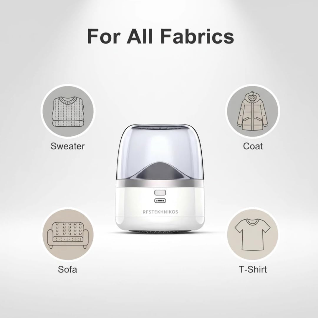 Electric Fabric Shaver – USB Rechargeable Lint Remover with 6 Blades, Safe for All Fabrics, Clothes, Sweater, Sofa & Furniture – Portable Pilling Remover for Home & Travel (White)