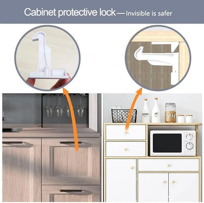 Invisible Baby Proofing Cabinet Latch Locks, 10 Pack, No Drilling or Tools Required, Works with Most Cabinets and Drawers, Countertop Overhangs, Highly Secure