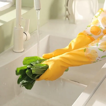 Dishwashing Cleaning Gloves, Rubber Kitchen Glove 2 Pairs | Reusable Latex Free Gloves with Cotton Lined, Long Waterproof Household Glove for Laundry Cleaning Working Gardening Cooking
