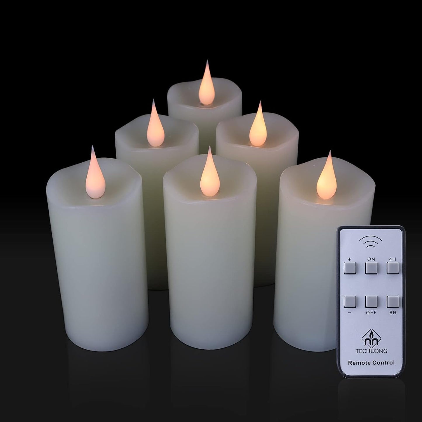 TECHLONG Flameless Candles with Remote Timer, 3D Moving Flickering Flame Battery Operated Candles Lasting 1000+ Hours, 3" x 5" Ivory Real Wax Electric LED Pillar Candles, Set of 2