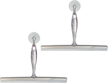 iDesign Zia Metal and Plastic Bathroom Squeegee for Shower, Glass Doors, Floors, Mirrors, with Suction Hook Holder , 12 Inches, Clear and Stainless Steel