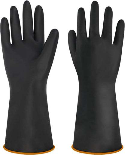 Chemical Resistant Latex Gloves, 14'' 18'' 22'' Industrial Heavy Duty Work Rubber Glove, Black Color One Pair