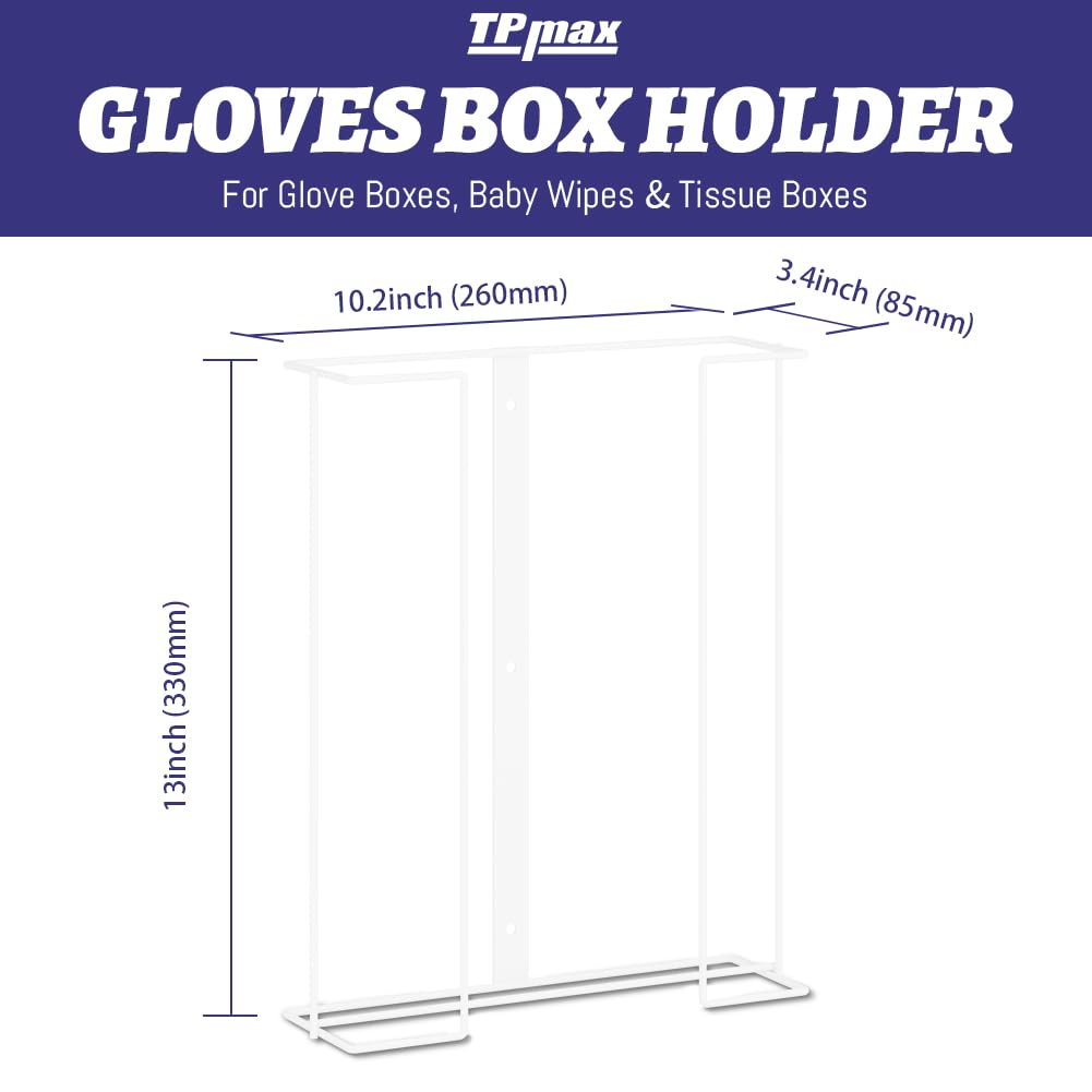 TPmax L Size Gloves Box Holder Glovesbox Wire Rack Dispenser for Gloves,Tissues Paper Towels Organizer - Mounting Accessories Included - Holds 1 Box - Perfect for Lab, Food Service and Home