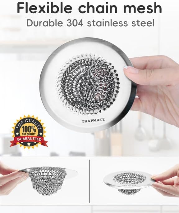 Reversible Kitchen Sink Drain Strainer Basket for Sink & Garbage Disposal | Easy Clean, Anti-Clogging, Fast Drainage, Anti-Slip, Anti-Rust, 304 Stainless Steel, Large Capacity, 4.4",Patented Chain Mesh