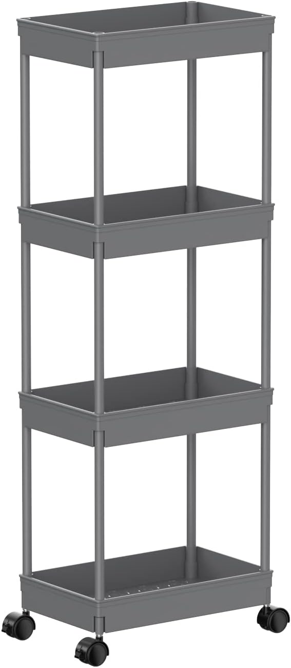 Sooyee 3 Tier Rolling Cart with Wheels, Slim Storage Cart, Under Desk Narrow Rolling Utility Cart Storage Organizer for Office Bathroom Kitchen Laundry Room Narrow Places, White, Plastic and Metal