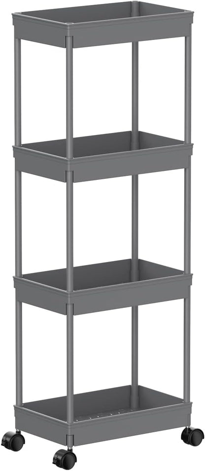 Sooyee 3 Tier Rolling Cart with Wheels, Slim Storage Cart, Under Desk Narrow Rolling Utility Cart Storage Organizer for Office Bathroom Kitchen Laundry Room Narrow Places, White, Plastic and Metal