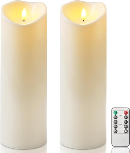Homemory Dripping Wax Flameless Candles, Battery Operated Candles with Remote Control and Timers, LED Pillar Candles, Electric Fake Candles, 3" x 6", Set of 2