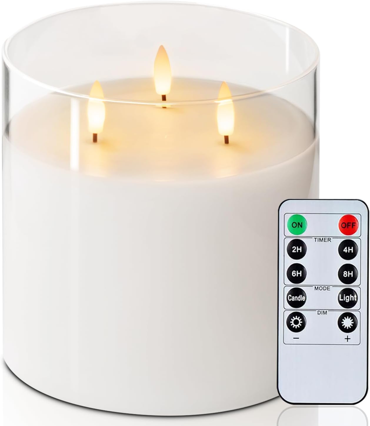 Homemory Green Glass Flameless Candles, Battery Operated LED Pillar Candles with Remote Control and Timer, Radiance Candles, Real Wax, Set of 3,D3 xH4 5" 6"