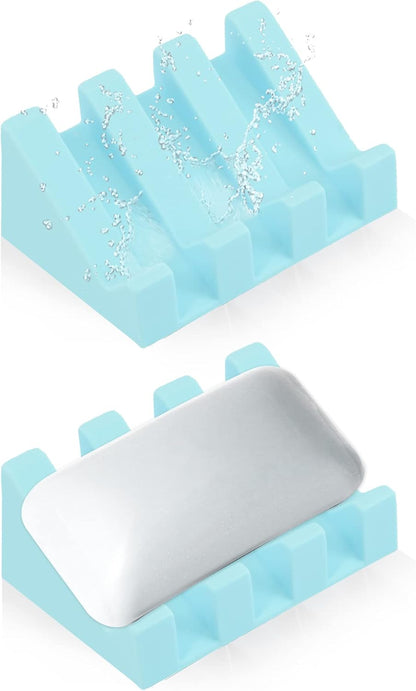 Self Draining Silicone Soap Dish with Suction Cups - Non-Slip Bar Soap Holder for Shower & Kitchen, Waterfall Tray Keeps Soap Dry, Easy Clean, Extends Soap Life (White, 1)