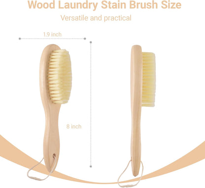 3 Pack Wood Laundry Stain Brush, Very Soft Bristle Shoe Laundry Stain Remover Long Handle Oval Gentle for Sneakers, Suede & Leather, Protable Soft Cleaning Clothes Brush for Scrubbing Stains (3)