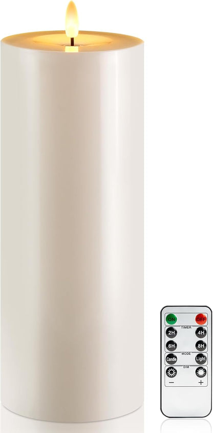 Raycare 3"x2.5" White Outdoor Waterproof Flameless Candles with Remote and Timer, Realistic LED Candles, Battery Operated Electric Fake Pillar Candles for Porch, Patio, Garden, Set of 2