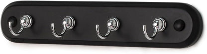 Spectrum Modern Key Holder Wall Mount Rack for Entryway Garage Mudroom Hanging Organization, Easy Install Contemporary Key Ring Holder Rack for Keychains Rings and Fobs, Black Wood with Chrome Hooks