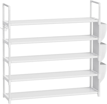 VILICK 5 Tier Shoe Rack with Hook and Side Pocket,Shoe Organizer Space Saver Storage for 20-25 Pair Shoe Storage Shelf Sturdy Free Standing Long Shoe Rack Organizer for Closet,Entryway,Small Spaces