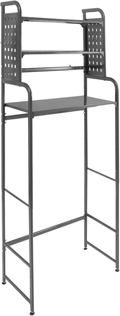 3-Tier Expandable Over Toilet Washing Machine Dryer Storage Utility Rack Bathroom Organizer Rack Laundry Room Storage and Organizer Standing Shelf Space Saving