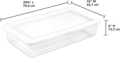 Sterilite 6 Pack Storage Box, 41 Quart Stackable Tote, Clear Plastic Container with Secure Snapping White Lids for Home and Office Organization