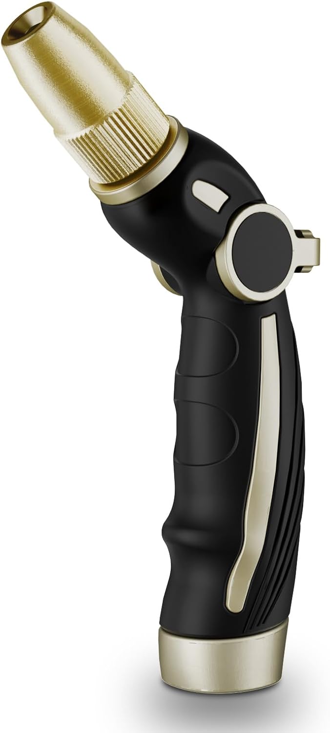 RESTMO Garden Hose Nozzle, Heavy Duty Water Hose Sprayer Nozzle for Outdoor | Metal Hose Nozzle, Brass Head, Adjustable Thumb Control, 4 Spray Patterns, Leak-proof, Ideal for Lawn & Plant & Car, Black